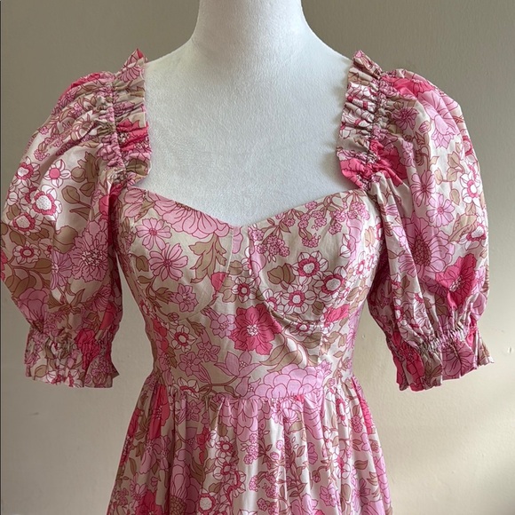 Selkie The Ritz Maxi Vintage Romantic Floral Puff Sleeve Sof Pink Dress Size XS - Picture 8 of 16